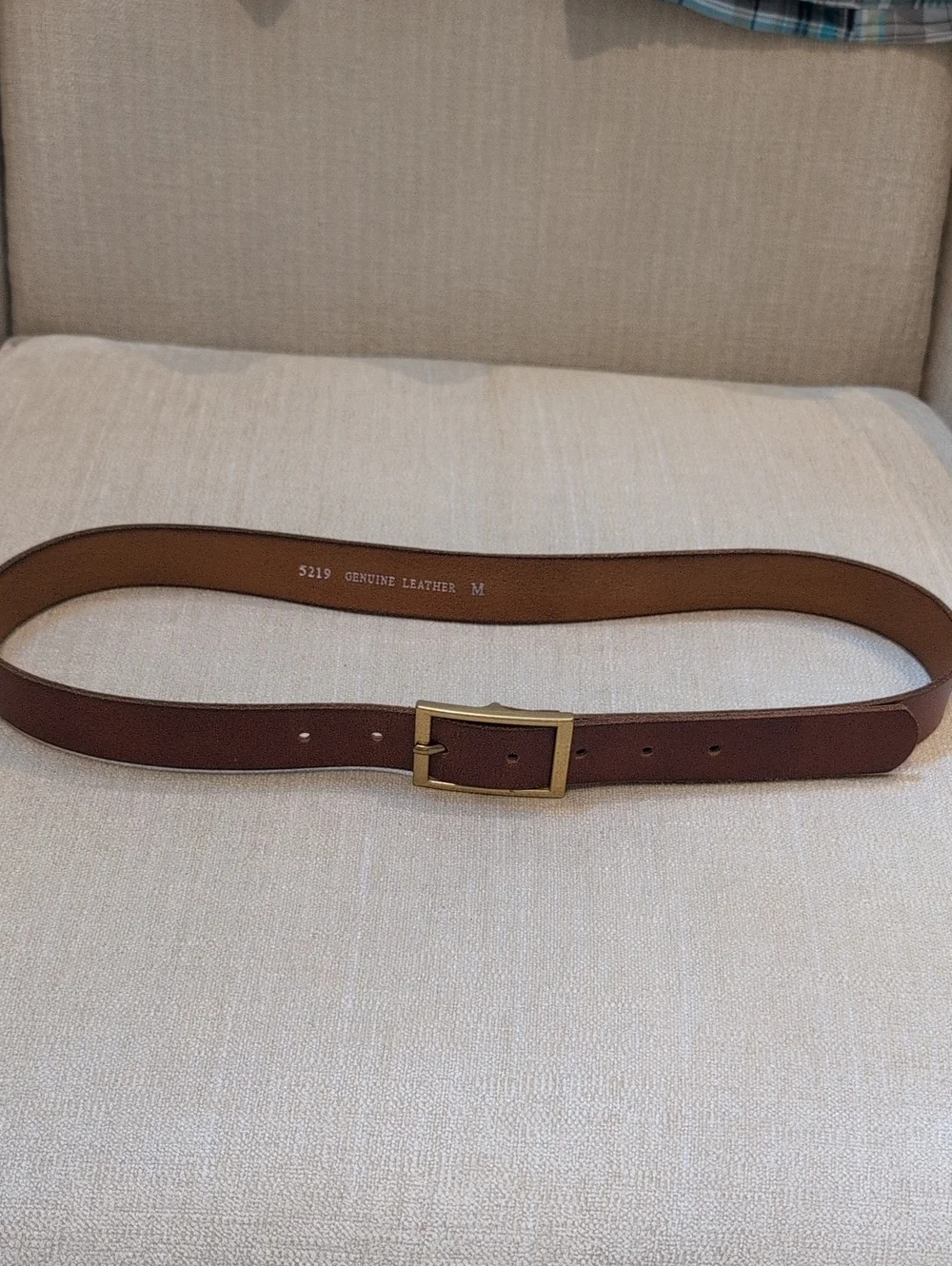 Brown Leather Belt with Brass Tone Buckle Size M Classic Preppy